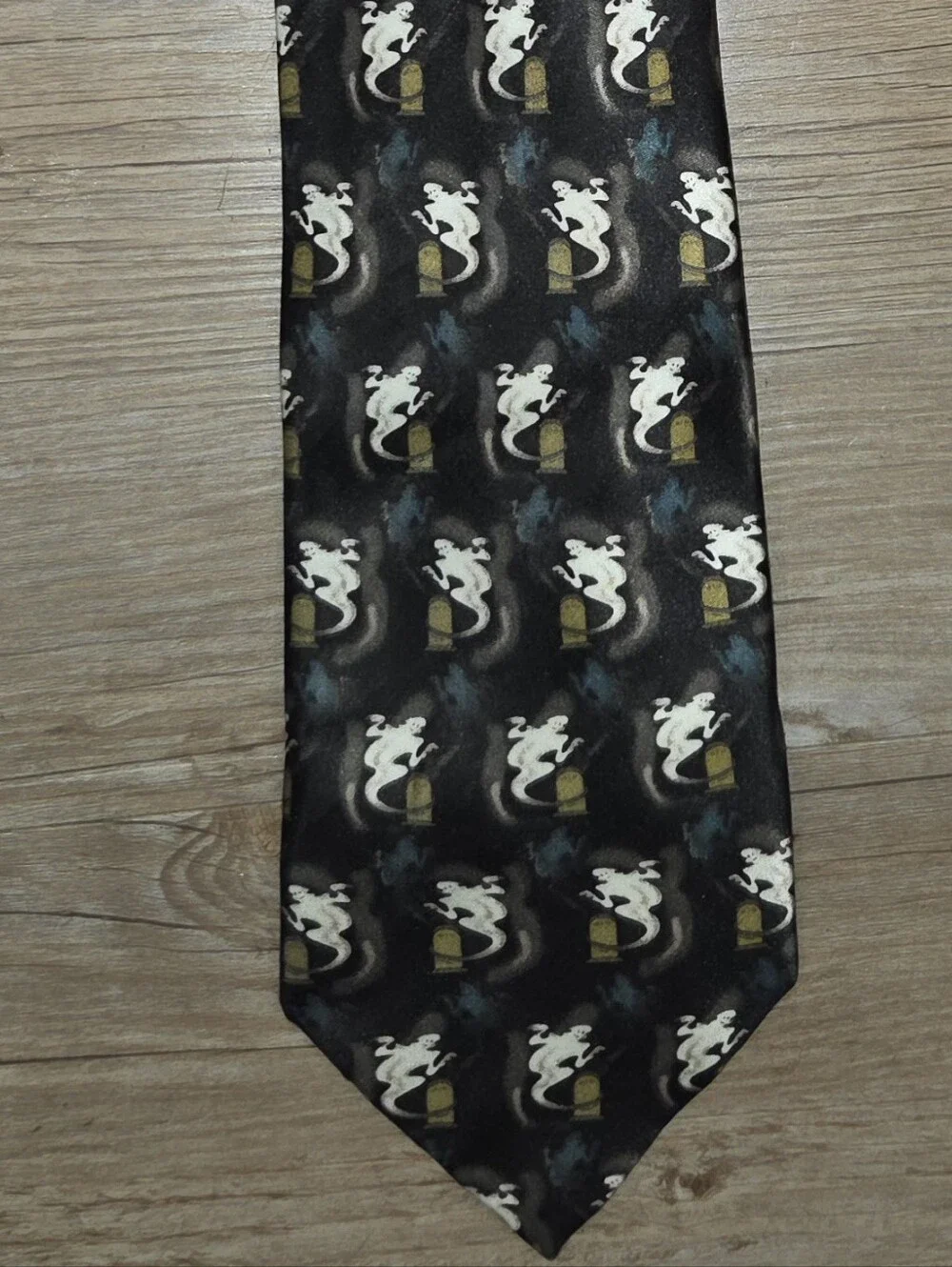 Men's Black Novelty Ghost Pattern Tie - Unbranded
